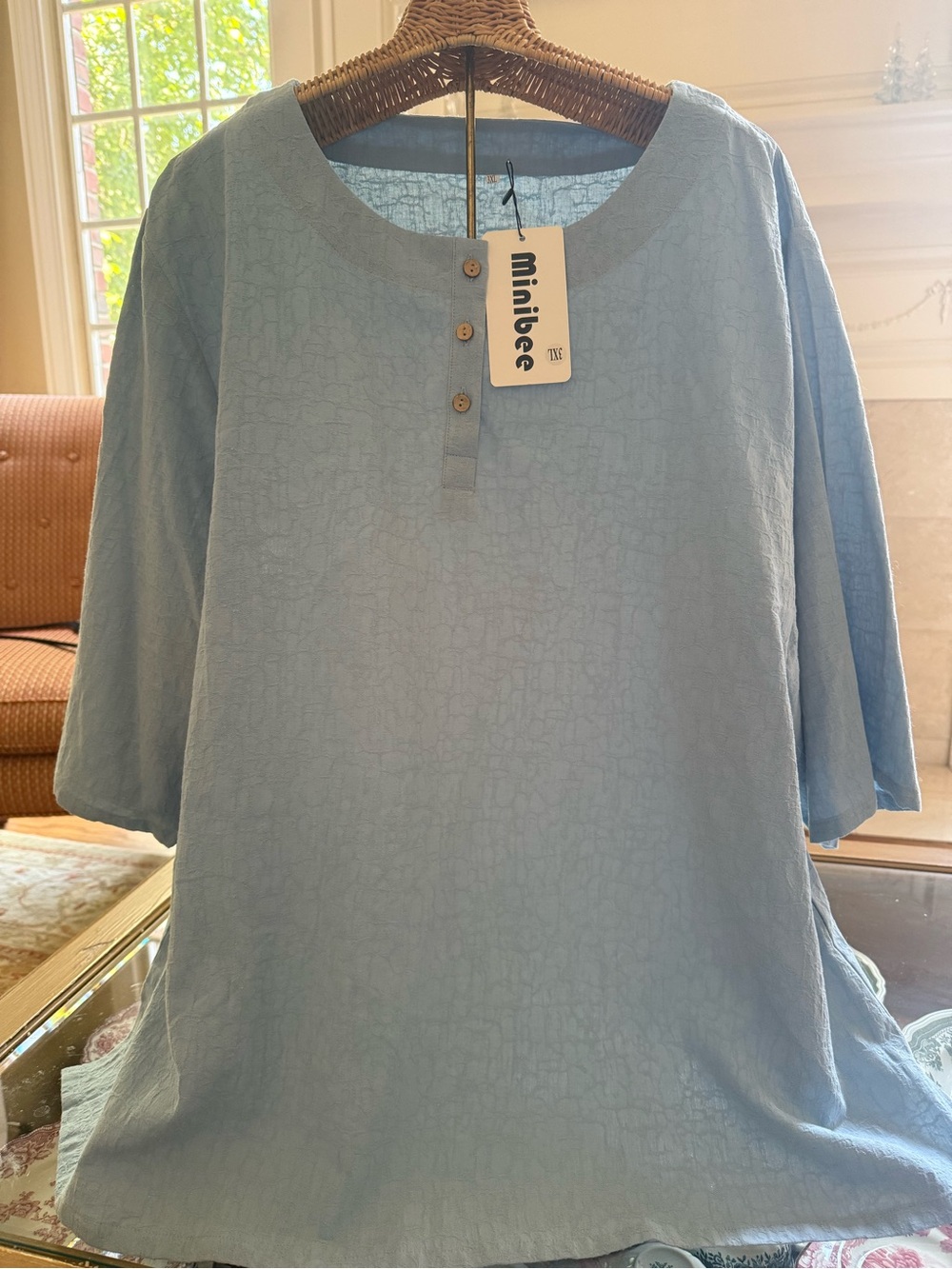 Minibee Women's Light Blue Liben Blend Relaxed Tunic with Button Placket- 3XL